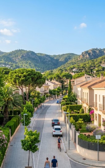 Vistas de casas adosadas, calles residenciales y el entorno seguro del barrio de Can Vinader